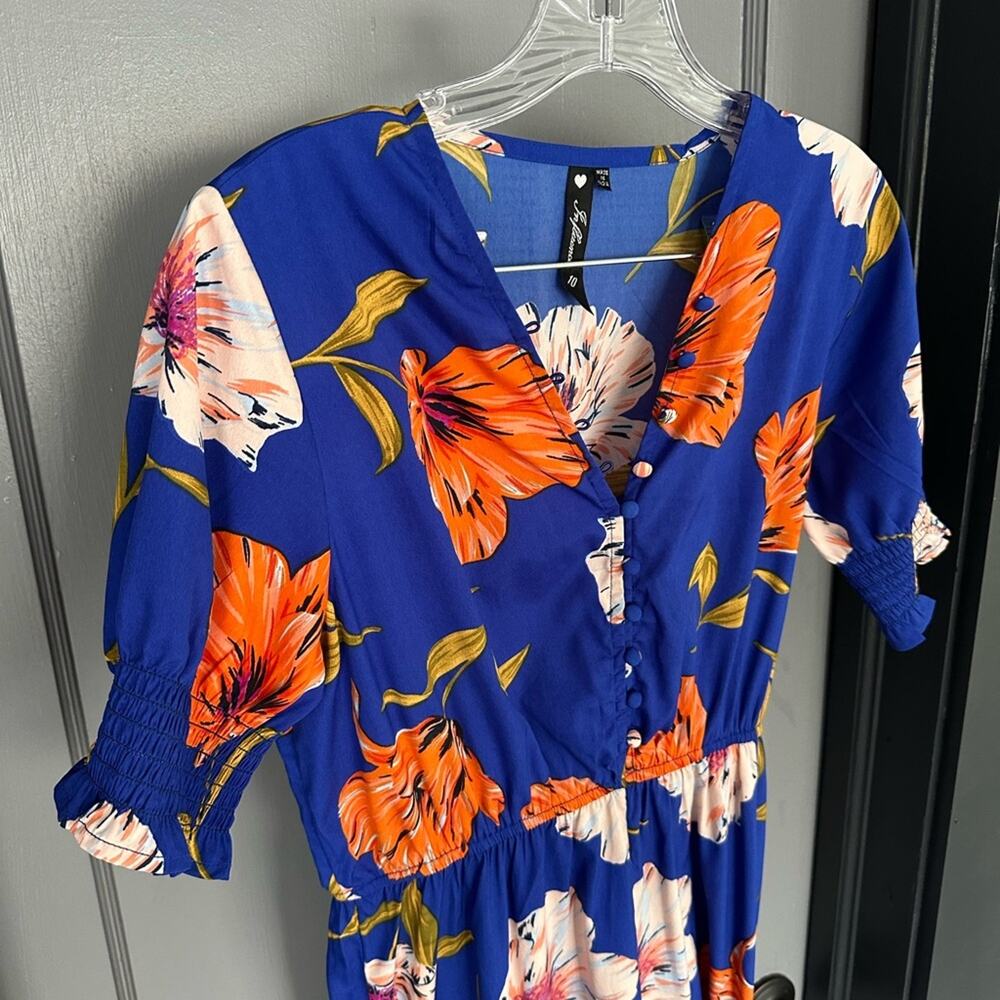 ASOS Womens Floral Midi Dress Size 6 Blue V Neck Long Sleeve Button Front - Picture 3 of 12